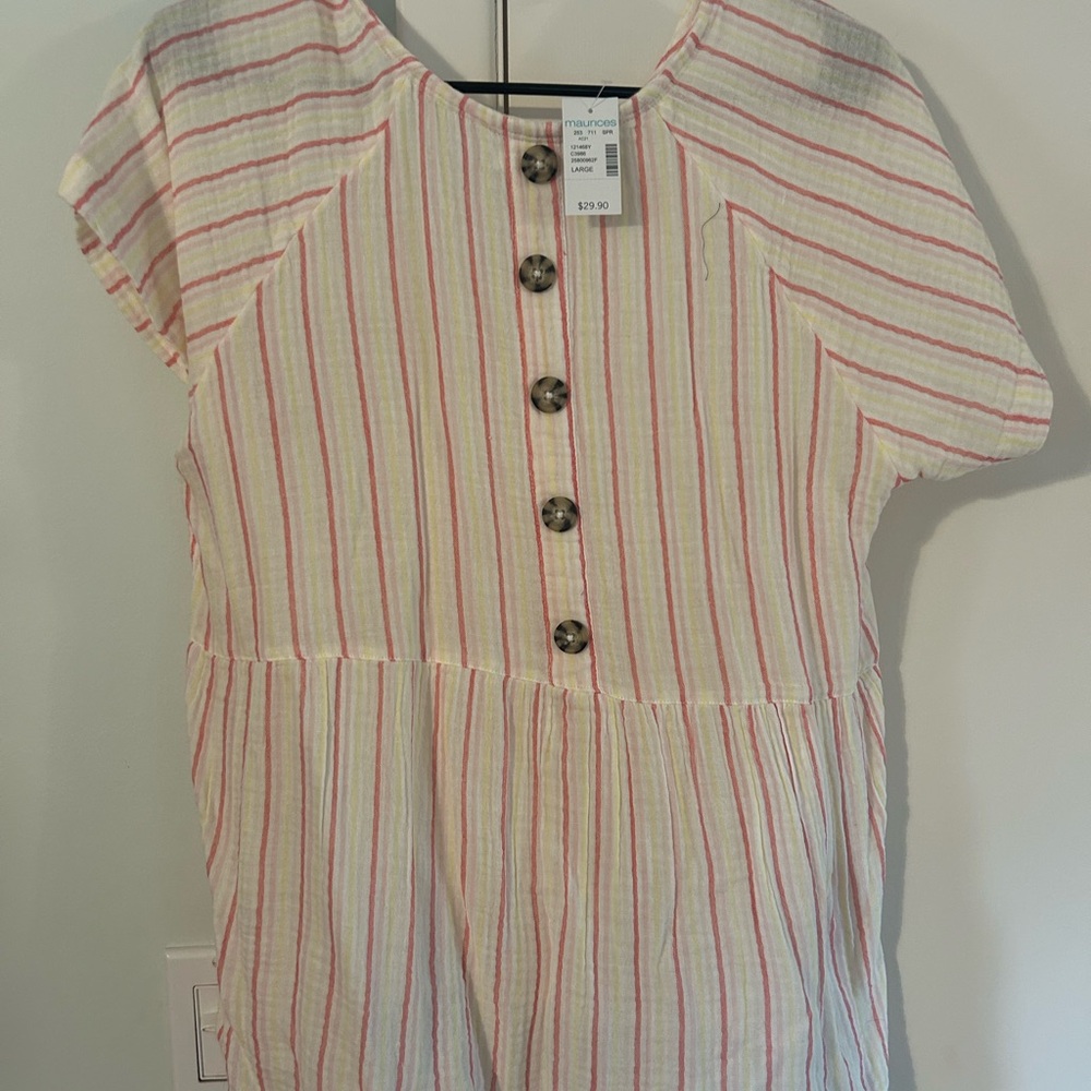 Maurices Pink and Cream Striped Button Top